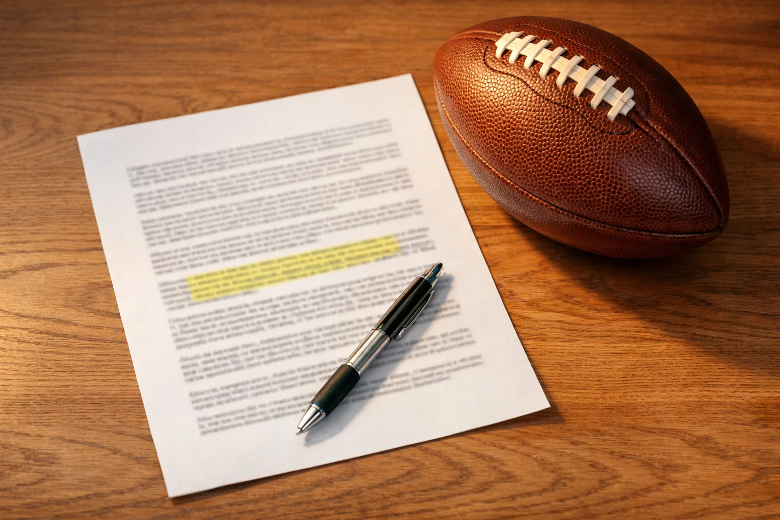 NFL Wettbonus und Promotions – Person prüft Bonusbedingungen auf einem Dokument neben einem American Football