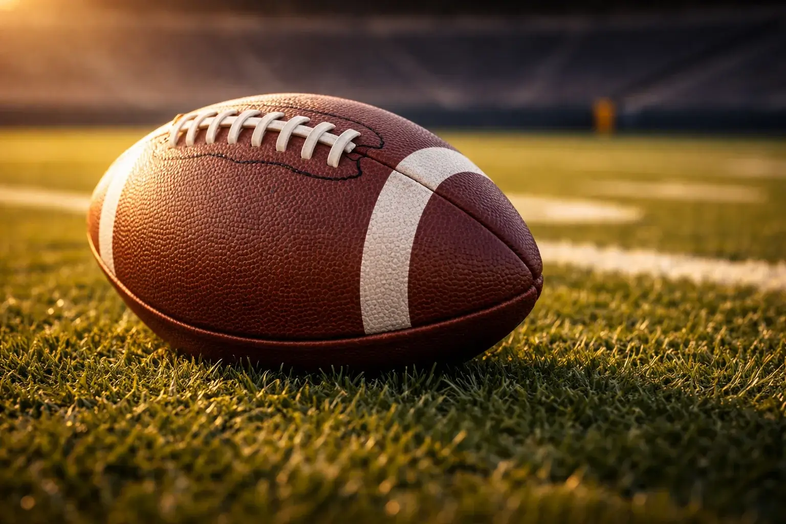 NFL Wetten für Anfänger – Football auf dem Rasen eines NFL-Spielfelds bei Flutlicht