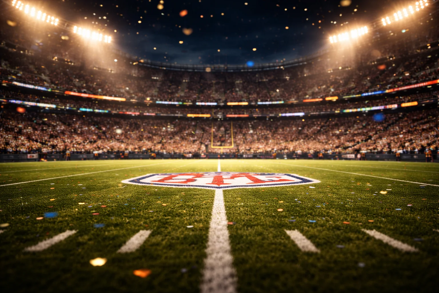 NFL-Stadion bei Nacht mit Flutlicht und Playoff-Atmosphäre