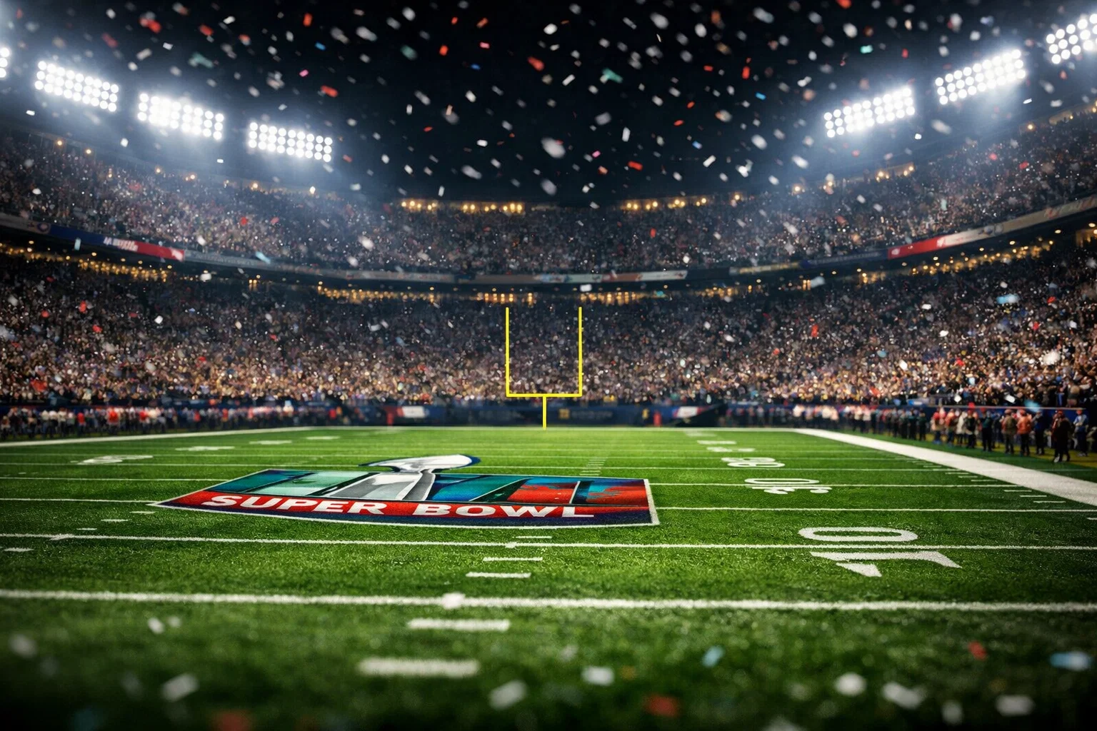 Super Bowl Wetten für Einsteiger – American-Football-Stadion bei Nacht mit Flutlicht